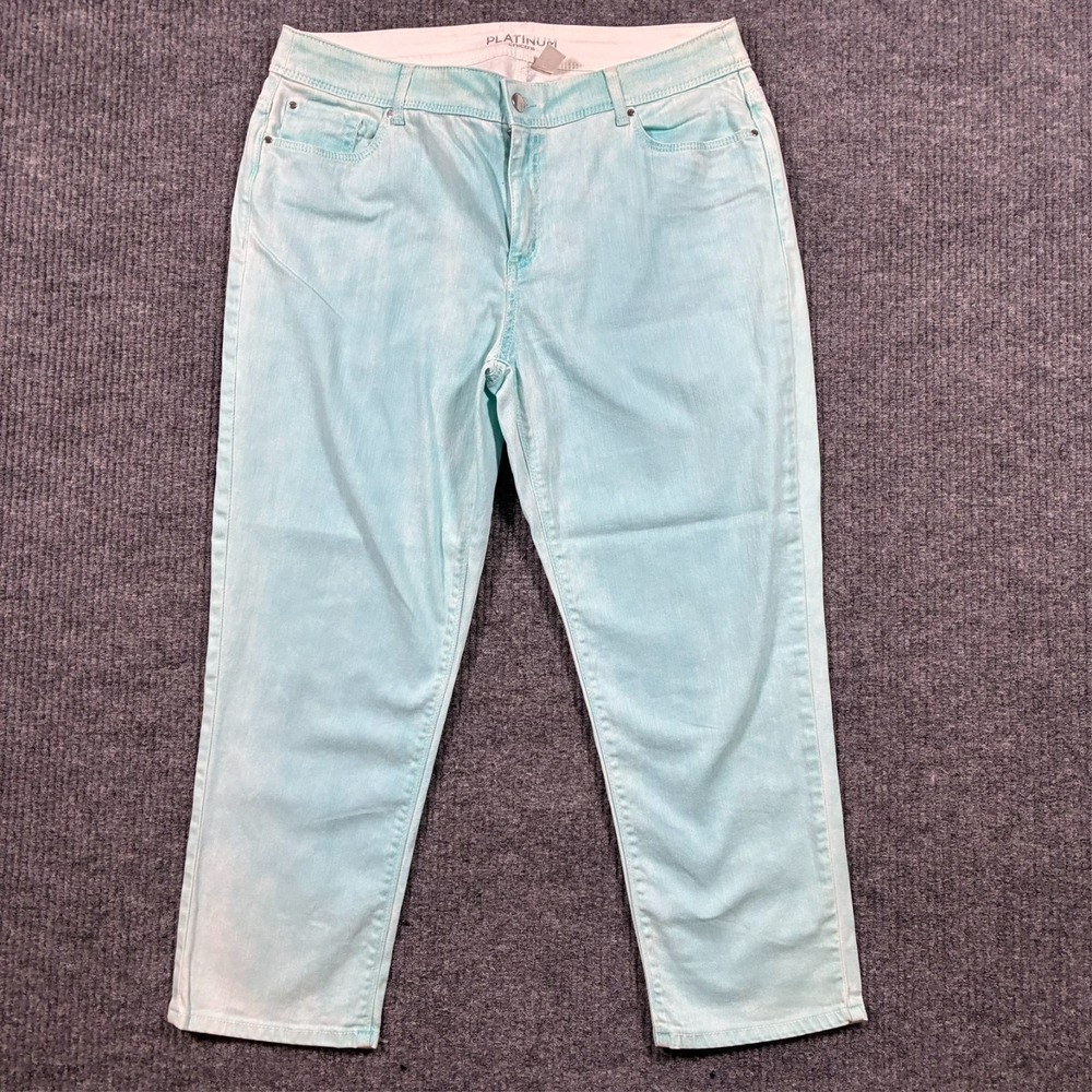 Chico's Platinum Womens Jeans Size 2.5 Mint Green Stretch Denim Slim Mid Rise‎
